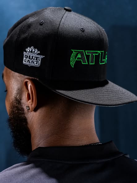 ATLiens wordmark in Falcons lettering on the black fitted cap